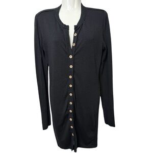 We the Free Long Sleeve Ribbed Button Dress Black Small